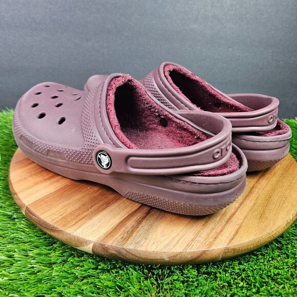 Crocs Classic Fuzz Lined Clog Shoes Mens Size 8 Womens 10 Maroon Fleece Slip On - Picture 5 of 12